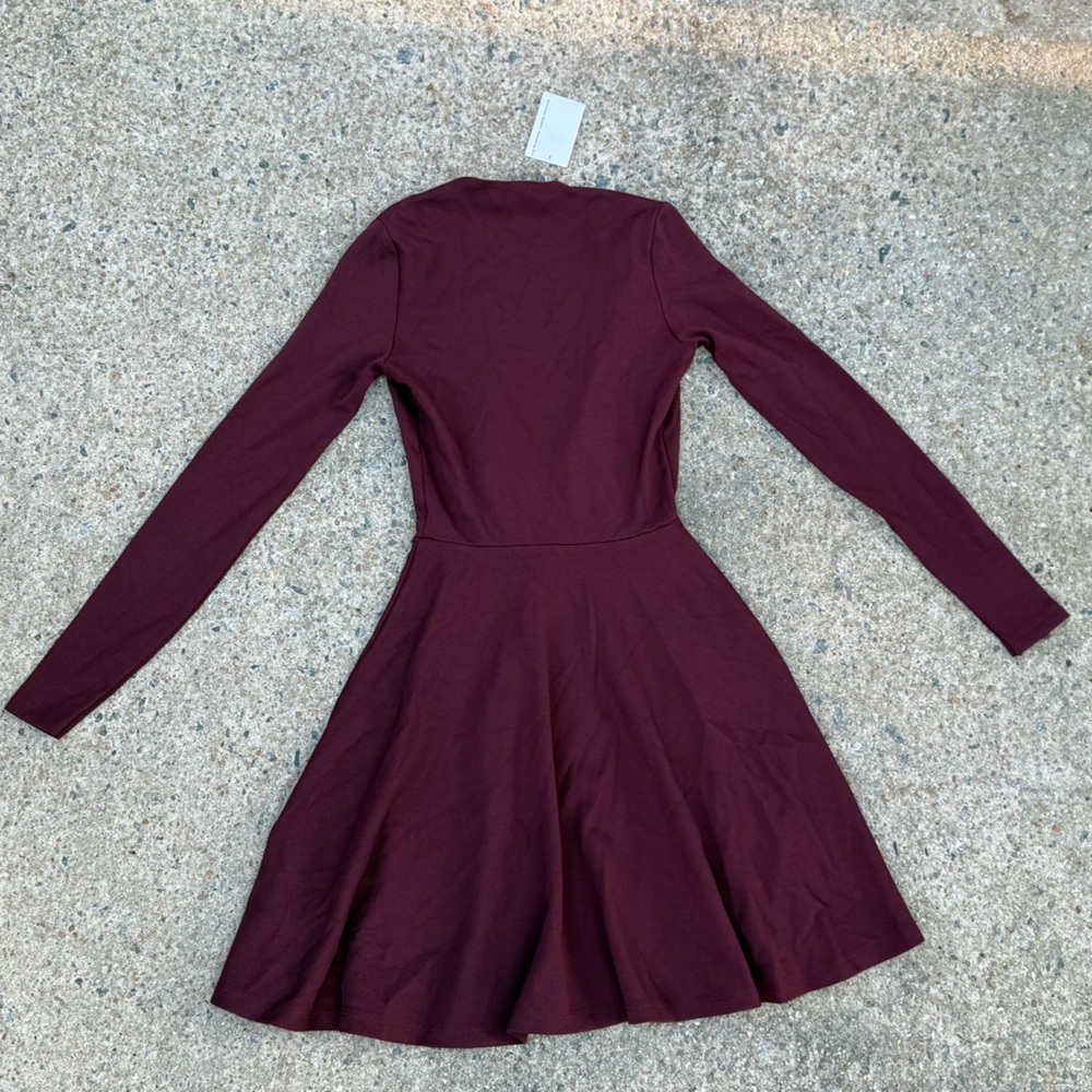 American Apparel Deep V Maroon Long Sleeve Dress - Size XS - NWT - Picture 13 of 16